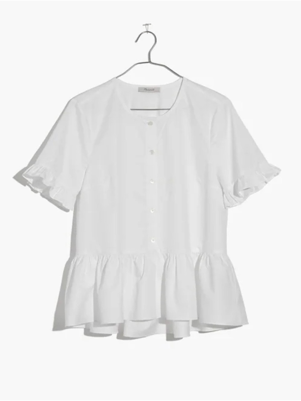 Madewell Women’s White Ruffle Hem Button-Front Top Small